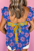 Island Oasis Blue Floral Flutter Sleeve Top