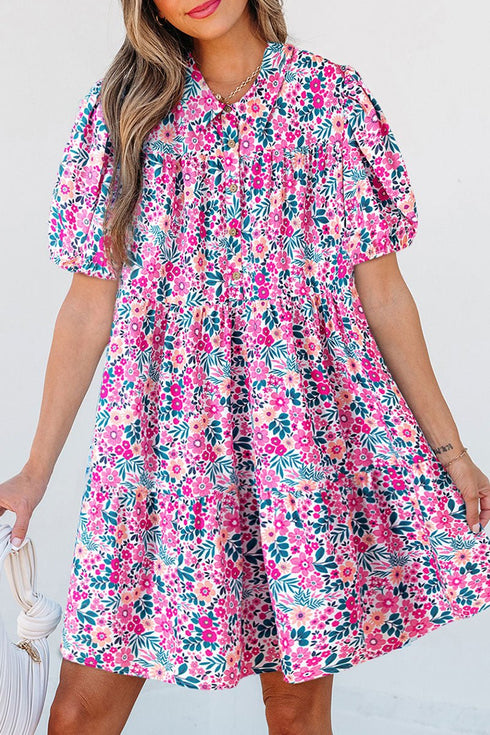 Summer Fields Pink Floral Half Button Mini Dress