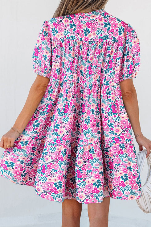Summer Fields Pink Floral Half Button Mini Dress