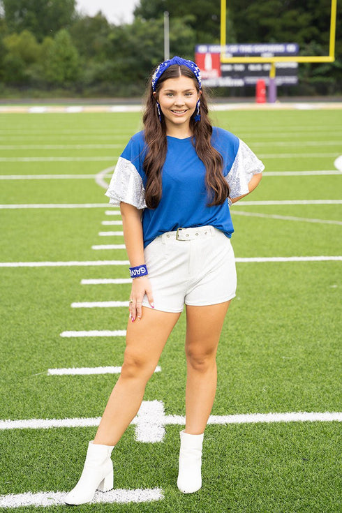Saturday Shimmer White Crystal Belted Shorts