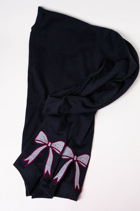Youth Black You Design It Embroidered Side Bows Heavy-weight Crew Sweatshirt *Customize Your Text and Bows