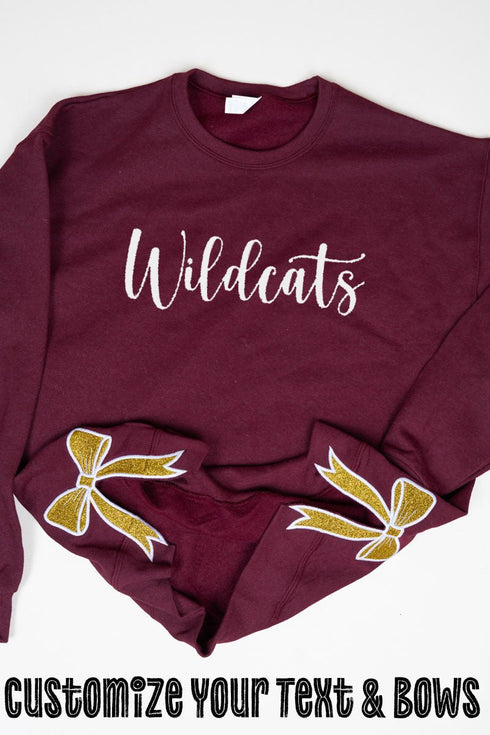 Youth Maroon You Design It Embroidered Side Bows Heavy-weight Crew Sweatshirt *Customize Your Text and Bows