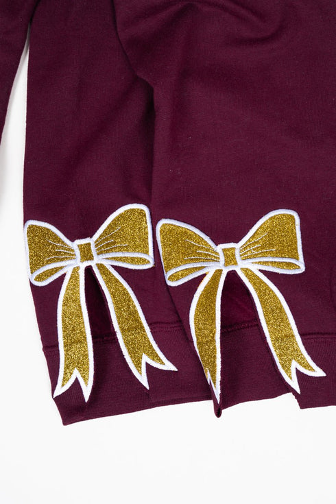 Youth Maroon You Design It Embroidered Side Bows Heavy-weight Crew Sweatshirt *Customize Your Text and Bows