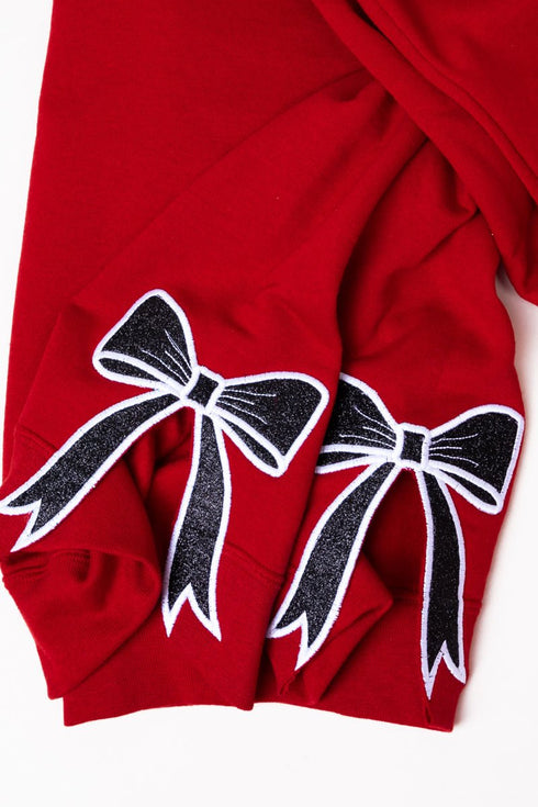 Youth Red You Design It Embroidered Side Bows Heavy-weight Crew Sweatshirt *Customize Your Text and Bows