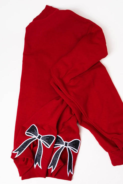Youth Red You Design It Embroidered Side Bows Heavy-weight Crew Sweatshirt *Customize Your Text and Bows