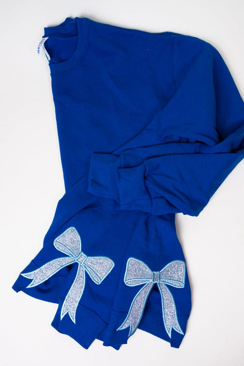 Youth Royal You Design It Embroidered Side Bows Heavy-weight Crew Sweatshirt *Customize Your Text and Bows