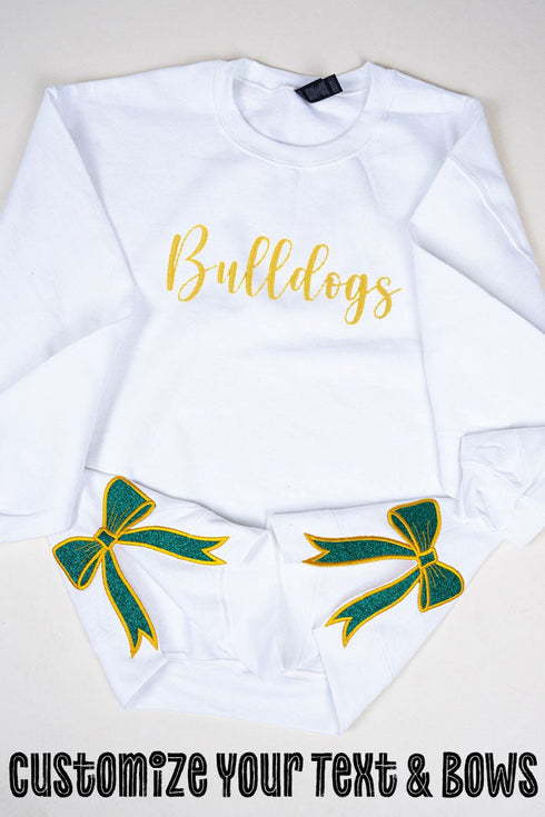 Youth White You Design It Embroidered Side Bows Heavy-weight Crew Sweatshirt *Customize Your Text and Bows