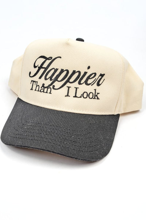 Happier Than I Look Embroidered Five Panel Twill Cap