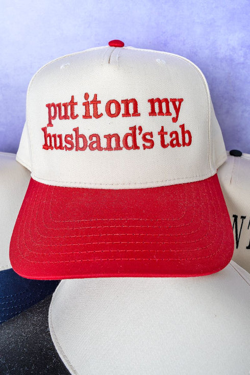 Put It On My Husband's Tab Embroidered Five Panel Twill Cap