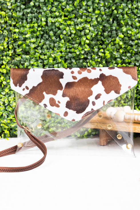 In The Clear Reese Cow Envelope Clutch