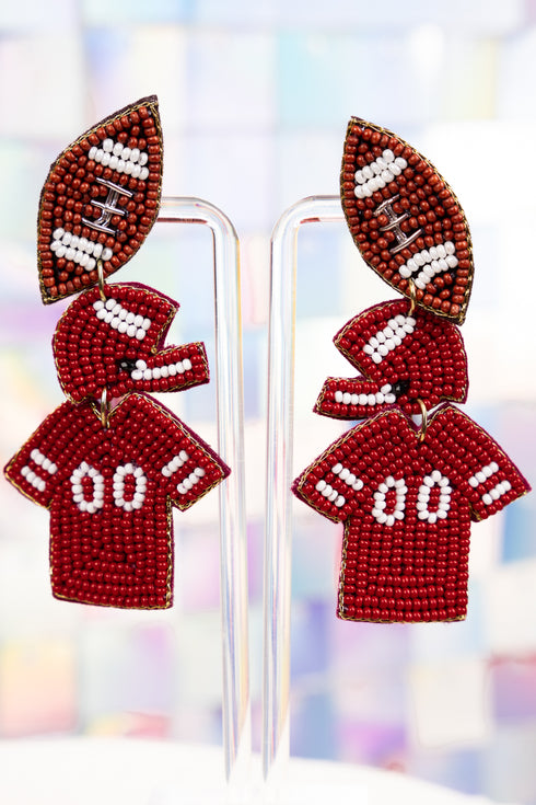 Wine And White Gameday Ready Seed Bead Earrings