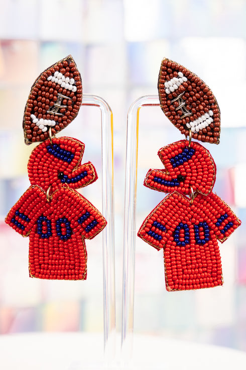 Blue and Red Gameday Ready Seed Bead Earrings