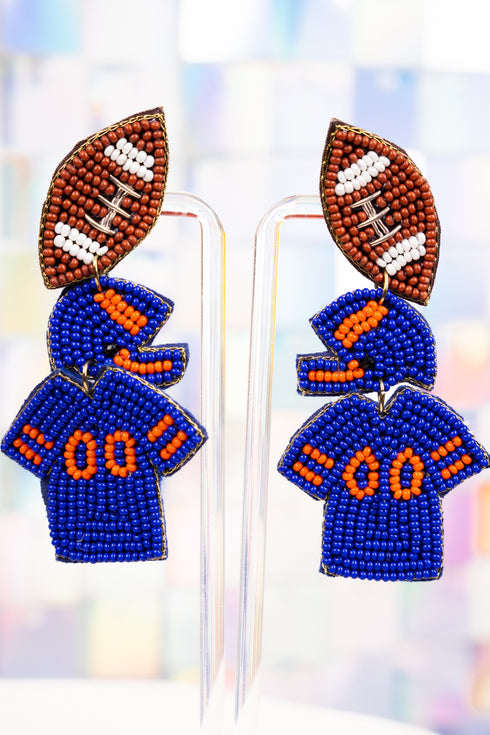 Blue and Orange Gameday Ready Seed Bead Earrings