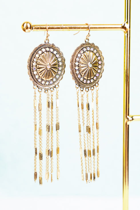 Show Stopper Iridescent Crystal Goldtone Fringe Earrings