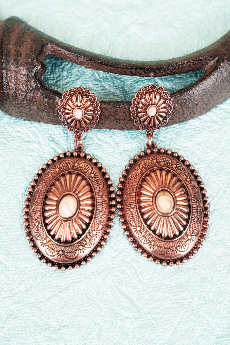 Carolee Concho White and Coppertone Earrings HH Howdy Honey