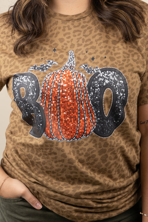 Faux Sequin Boo Transfer Fine Jersey Tee