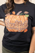 Thankful Pumpkin Faux Sequin Transfer Short Sleeve Relaxed Fit T-Shirt