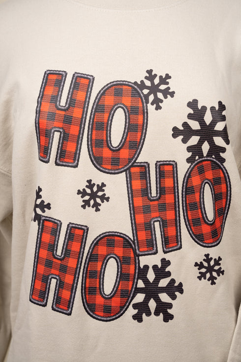 Faux Embroidery Ho Ho Ho Transfer Heavy-weight Crew Sweatshirt