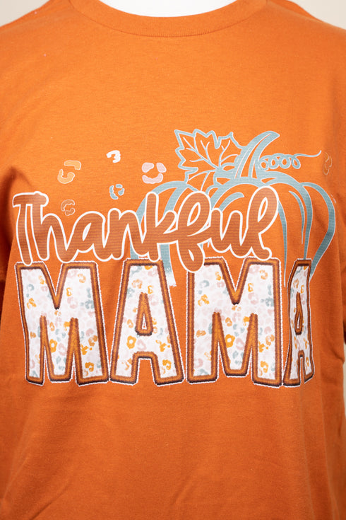 Thankful Mama Faux Embroidery Transfer Short Sleeve Relaxed Fit T-Shirt