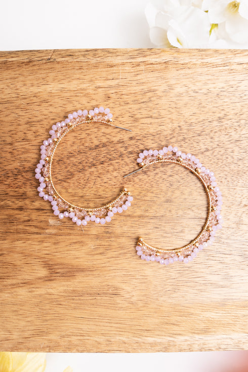 Nadia Light Pink Seed Bead Goldtone Hoop Earrings