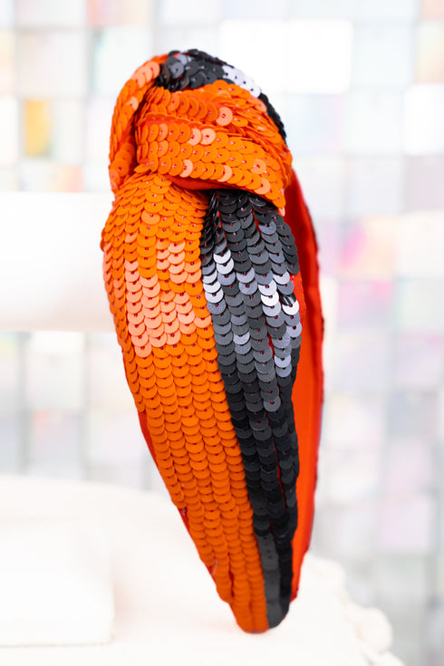 Team Colors Orange and Gray Sequin Knotted Headband