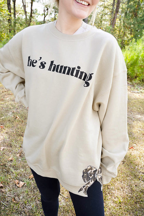 Side Bows He's Hunting Heavy-weight Crew Sweatshirt