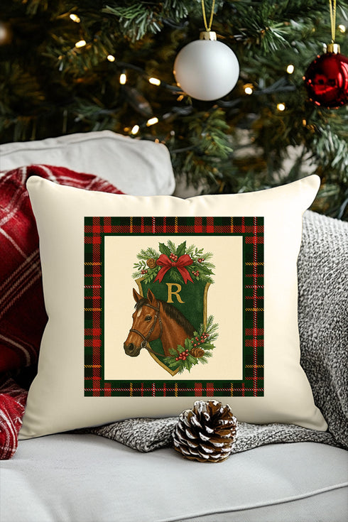 Equestrian Holiday Monogram Crest Decorative Pillow Cover *Customize Your Initial