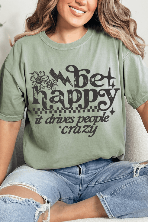 Black Be Happy Comfort Colors Adult Ring-Spun Cotton Tee