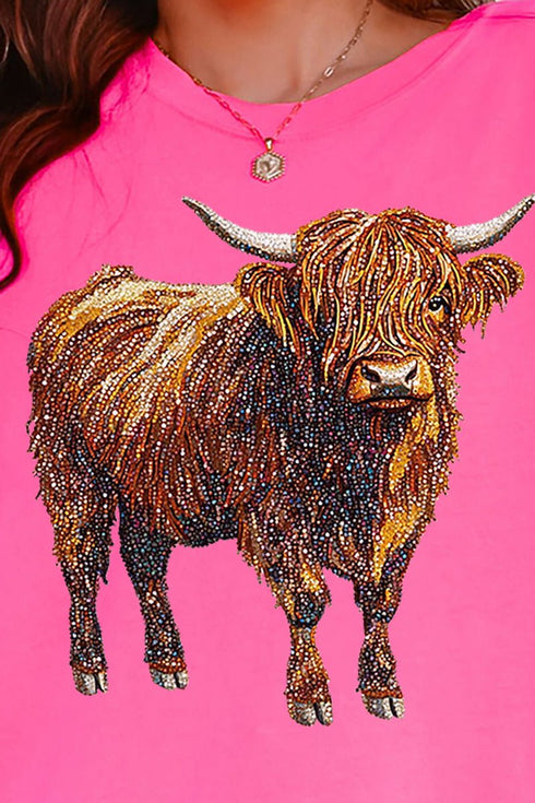 Highland Cow Faux Rhinestone Comfort Colors Adult Ring-Spun Cotton Tee