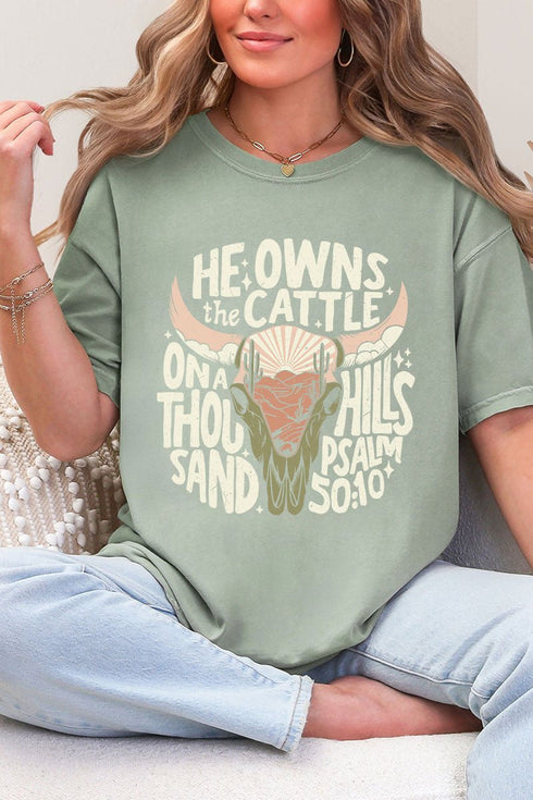 Peach He Owns The Cattle Comfort Colors Adult Ring-Spun Cotton Tee