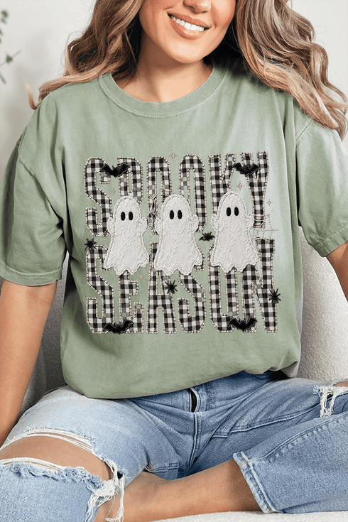 Spooky Season Gingham & Ghosts Comfort Colors Adult Ring-Spun Cotton Tee