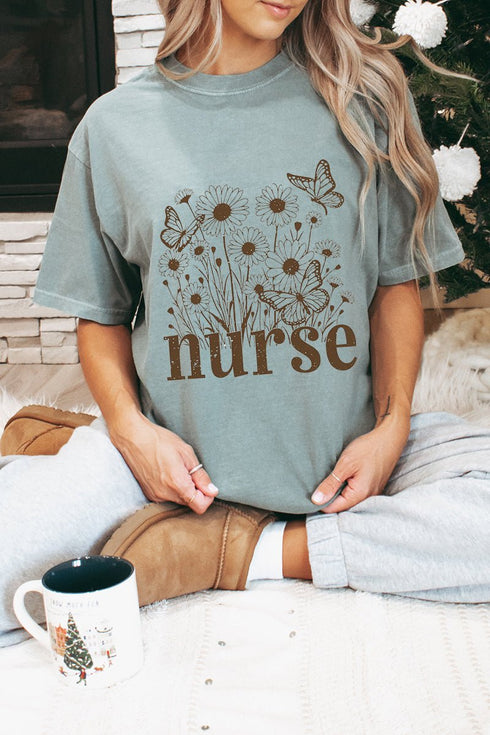 Wildflower Nurse Comfort Colors Adult Ring-Spun Cotton Tee