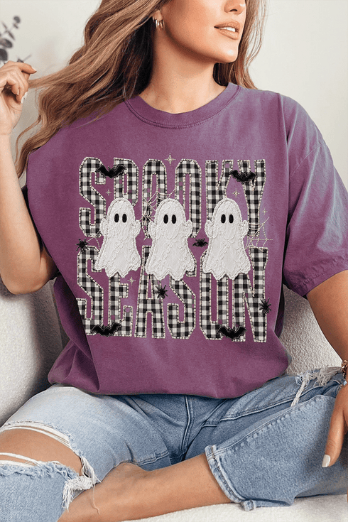 Spooky Season Gingham & Ghosts Comfort Colors Adult Ring-Spun Cotton Tee