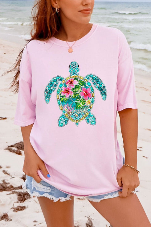 Seaside Sparkle Turtle Comfort Colors Adult Ring-Spun Cotton Tee