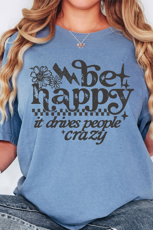 Black Be Happy Comfort Colors Adult Ring-Spun Cotton Tee