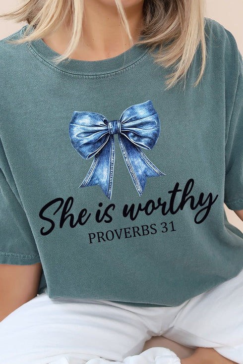 Blue Bow Worthy Comfort Colors Adult Ring-Spun Cotton Tee