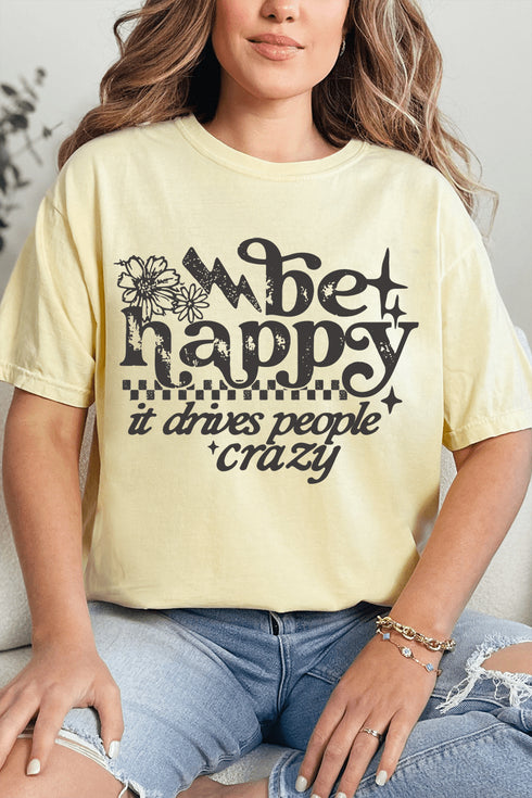 Black Be Happy Comfort Colors Adult Ring-Spun Cotton Tee