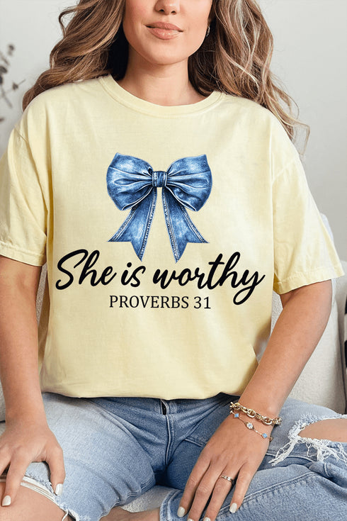 Blue Bow Worthy Comfort Colors Adult Ring-Spun Cotton Tee