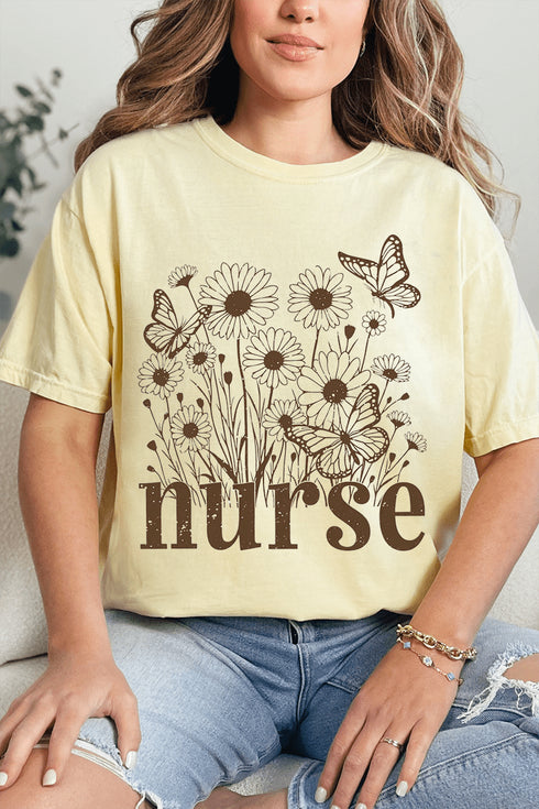 Wildflower Nurse Comfort Colors Adult Ring-Spun Cotton Tee