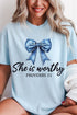 Blue Bow Worthy Comfort Colors Adult Ring-Spun Cotton Tee