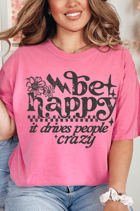 Black Be Happy Comfort Colors Adult Ring-Spun Cotton Tee