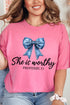 Blue Bow Worthy Comfort Colors Adult Ring-Spun Cotton Tee