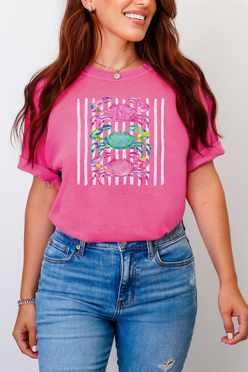 Striped Crabby Crew Comfort Colors Adult Ring-Spun Cotton Tee