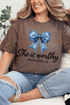 Blue Bow Worthy Comfort Colors Adult Ring-Spun Cotton Tee