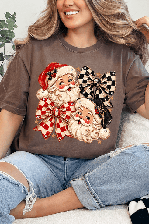 Merry Check Santa Comfort Colors Adult Ring-Spun Cotton Tee