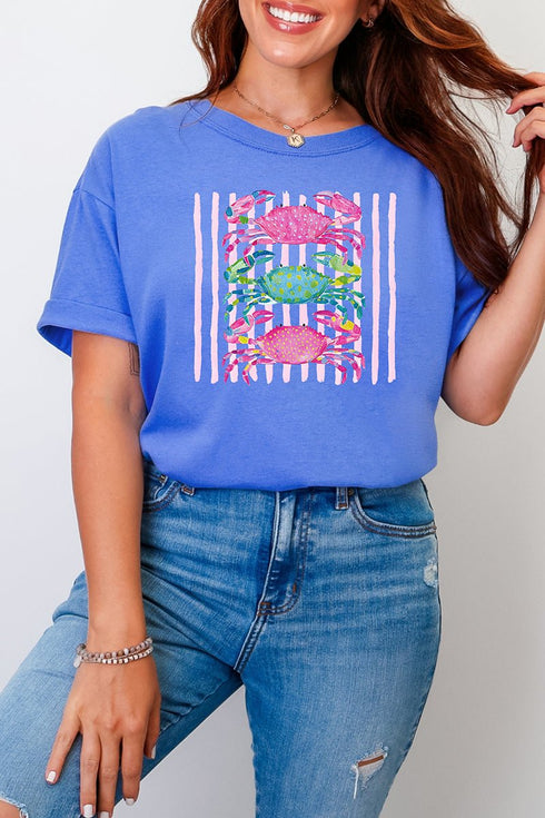 Striped Crabby Crew Comfort Colors Adult Ring-Spun Cotton Tee