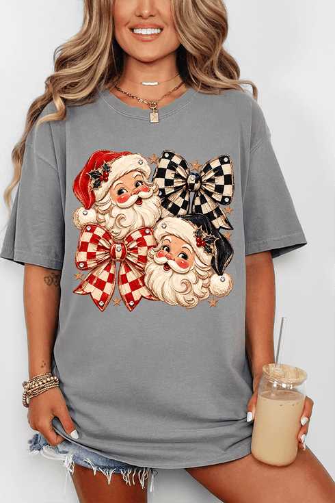Merry Check Santa Comfort Colors Adult Ring-Spun Cotton Tee