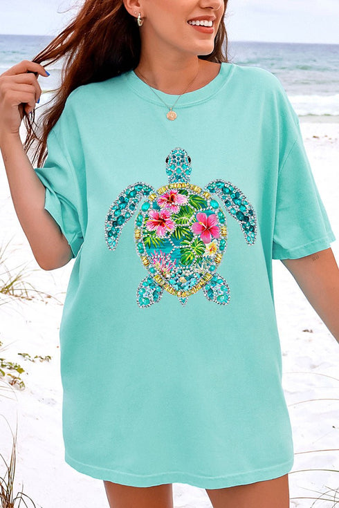 Seaside Sparkle Turtle Comfort Colors Adult Ring-Spun Cotton Tee