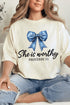 Blue Bow Worthy Comfort Colors Adult Ring-Spun Cotton Tee