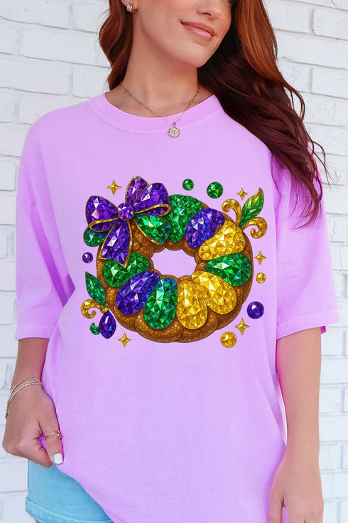 Faux Rhinestone King Cake Comfort Colors Adult Ring-Spun Cotton Tee